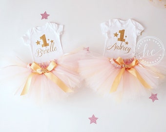 Twin Girls First Birthday Outfits | Twinkle Little Star Themed Cake Smash Dresses for Twins