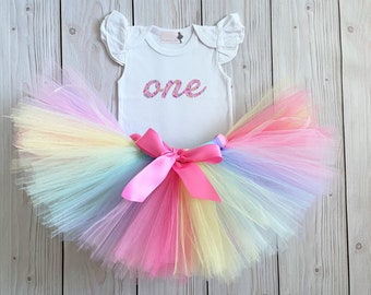 Candyland First Birthday Tutu Dress Outfit for Baby Girls | Pastel Rainbow Tutu Outfit for 1 Year Old Girl