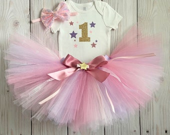 First Trip Around the Sun Baby Girl Birthday Outfit | Blush Pink Outer Space Birthday Dress 1 Year Old Birthday Gift