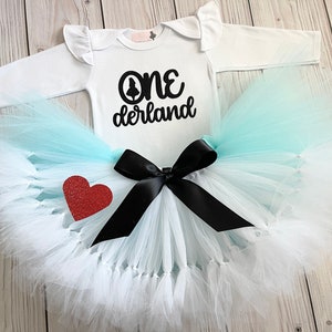 First Birthday Outfit Alice in Wonderland Themed Smash Cake Outfits for 1 Year Old Baby Girl Alice in Onederland 1st Birthday Gift image 3