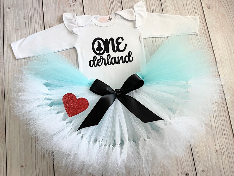 First Birthday Outfit Alice in Wonderland Themed Smash Cake Outfits for 1 Year Old Baby Girl Alice in Onederland 1st Birthday Gift image 3