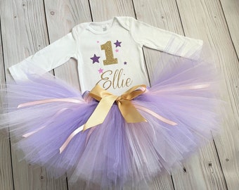 Outer Space Themed 1st Birthday Tutu Outfit for Baby Girl | 1 Year Old Twinkle Little Star First Birthday Dress