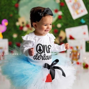 Alice in Onederland Birthday Outfit: Tutu Dress, Bodysuit & Hair Accessory