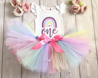 Erster Geburtstag Outfit | Pastell Regenbogen 1. Geburtstag Kleid | Cake Smash Outfit Mädchen | Regenbogen Baby Tütü | Onederful Regenbogen-Thema | Baby Mädchen
