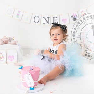 First Birthday Outfit Alice in Wonderland Themed Smash Cake Outfits for 1 Year Old Baby Girl Alice in Onederland 1st Birthday Gift image 7