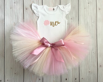 Baby Girls 1st Birthday Mermaid Outfit | Oneder the Sea Birthday Tutu Dress | Pink, Rose Gold