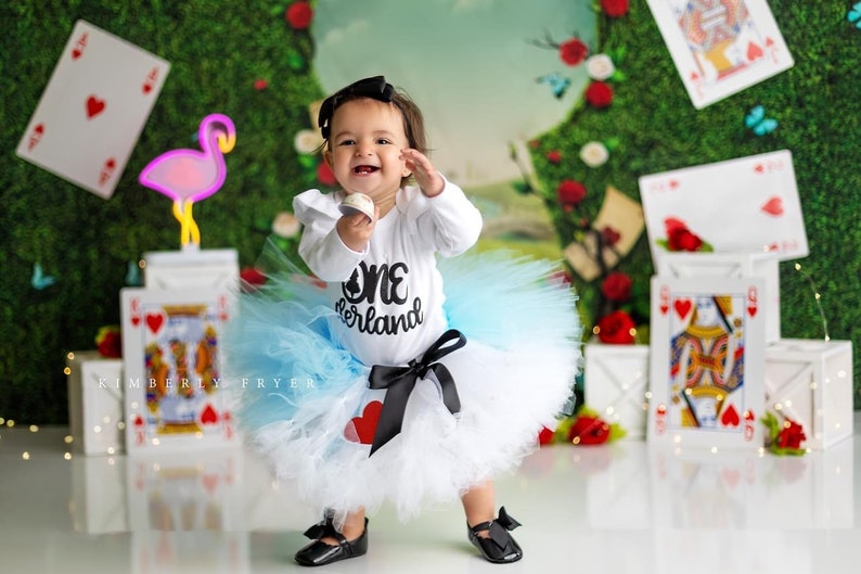 Cute alice in wonderland 1st birthday Tutu dress for baby. Onederland Party themed 2 piece set.