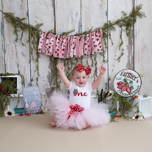 Strawberry 1st Birthday Outfit: Blush Pink Tutu, Bodysuit & Headband