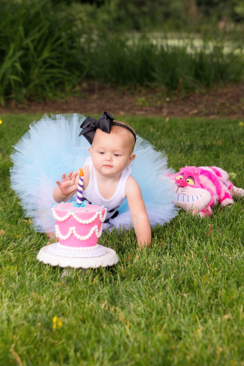 Eerste verjaardagsoutfit Smash Cake-outfits met Alice in Wonderland-thema voor een babymeisje van 1 jaar oud Alice in Onederland 1e verjaardagscadeau afbeelding 9