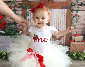 Strawberry First Birthday Outfit Tutu | Gift for Baby Girls 1st Birthday Party | Sweet One Themed Birthday Dress