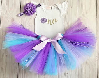 Mermaid First Birthday Outfit | Oneder the Sea Birthday Tutu Dress | Purple, Champagne, Lavender and Aqua Turquoise