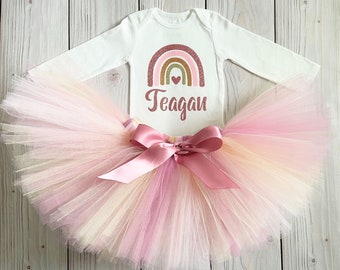 First Birthday Outfit Girl | Boho Rainbow Birthday Dress | Cute Cake Smash Outfit | Onederful Rainbow Themed Tutu Outfit