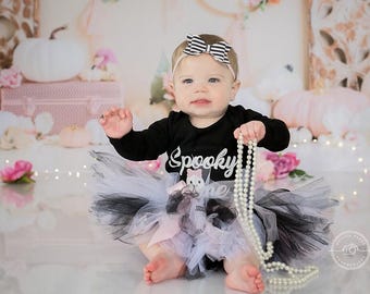 Spooky One Birthday Outfit for 1 Year Old Girl | Cute Pink Ghost Birthday Tutu | Baby Girl Halloween Cake Smash