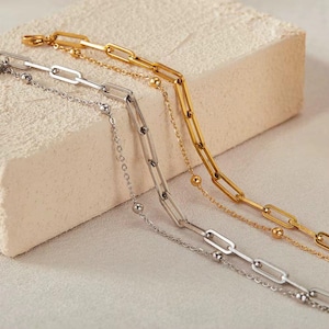 Crystal Accent Paperclip Chain Bracelet: Gold & Silver Stackable Bracelet