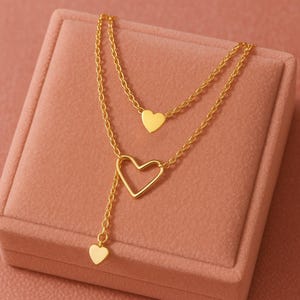 Gold-Plated Heart Pendant Double Layer Necklace