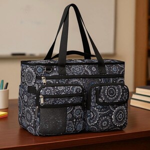 Grand sac fourre-tout avec poches - Sac de voyage mandala imperméable - Sac de travail ou de sport - Sac de rangement léger