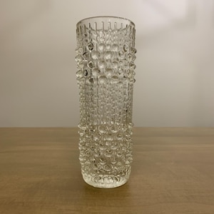 Vintage, clear glass, Sklo Union, candle wax 9 inch vase for Hermanova Hut by Frantisek Peceny 1972