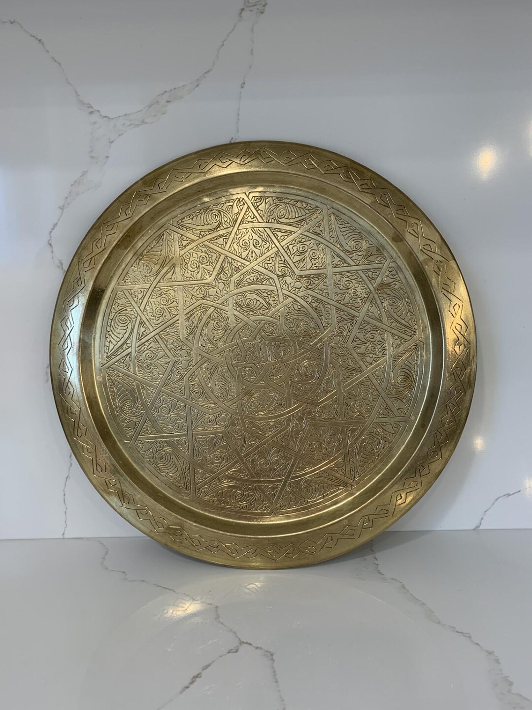Vintage Etched Brass Tray 14 Inches - Etsy