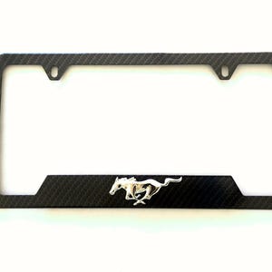 3D Carbon Fiber License Plate Frame Holder Cover For Mustang, Stainless Steel
