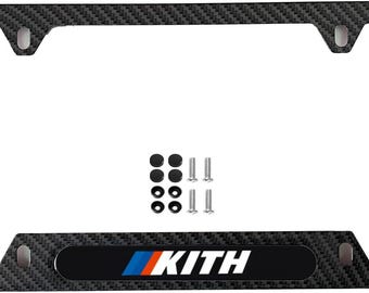 Sport Carbon Fiber Power Kith License Plate Frame Holder Cover, Stainless Steel