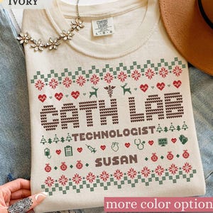 Personalized Cath Lab Tech Christmas Shirt, Custom Name Cardiac Cath Lab Holiday Tee, Cardiovascular Tech Xmas Gift