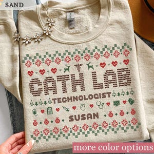 Personalized Cath Lab Tech Christmas Sweatshirt, Custom Name Cardiac Cath Lab Ugly Sweater Crewneck, Cardiovascular Tech Xmas Gift