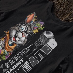 Kaninchen-Grafik Streetwear-T-Shirt-lustiges Geschenk-kühles Karikatur-Kunst-T-Stück für Tierliebhaber, Haustier-Fans u