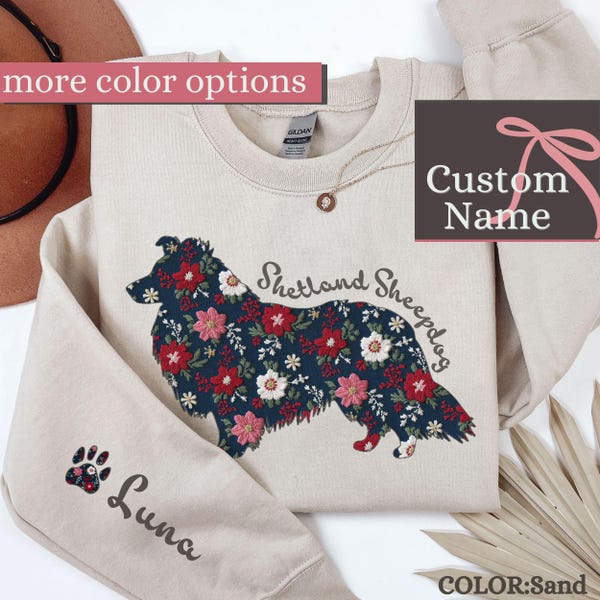 Custom Floral Shetland Sheepdog Sweatshirt, Personalized Sheltie Gift
