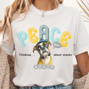 Camiseta divertida de perro bóxer: camiseta vintage de dibujos animados, camiseta con gráfico de paz, regalo para amantes de los bocadillos.