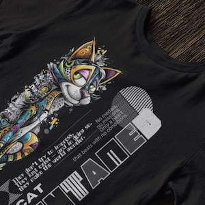 Camiseta con gráficos de gato, regalo divertido, camiseta con dibujos animados geniales para amantes de los gatos, las mascotas y el arte animal.