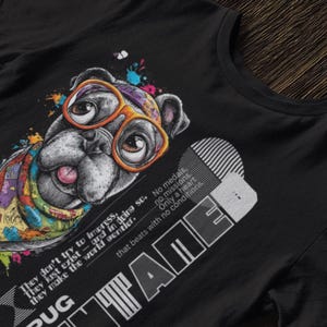 Camiseta con gráfico de Pug, estilo urbano, regalo divertido, camiseta con dibujos animados geniales para amantes de los perros, fanáticos de las mascotas y fanáticos del arte animal.