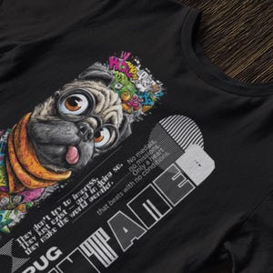 Camiseta con gráfico de Pug, estilo urbano, regalo divertido, camiseta con dibujos animados geniales para amantes de los perros, fanáticos de las mascotas y fanáticos del arte animal.