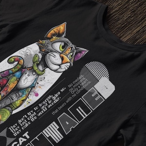 Camiseta con gráficos de gato, regalo divertido, camiseta con dibujos animados geniales para amantes de los gatos, las mascotas y el arte animal.