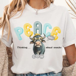 Shirt grappige koe - vintage T-shirt met cartoon dieren, T-shirt vrede grafisch cadeau voor liefhebbers van snacks