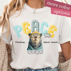 Funny Bear Shirt - Vintage Cartoon Animal Tee, Peace Graphic T-Shirt Gift for Snack Lovers