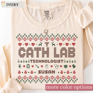 Personalized Cath Lab Tech Christmas Long Sleeve Shirt, Custom Name Cardiac Cath Lab Holiday Gift, Cardiovascular Tech Xmas