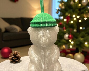 Bearista Holiday Cup – Clear Bear with Green Lid, Reusable Tumbler