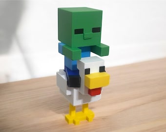 4 inch 3D Printed Pixel Zombie Rider on Chicken, Mini Mob Collectible