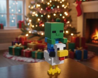 4 inch 3D Printed Pixel Zombie Rider on Chicken, Mini Mob Collectible USA