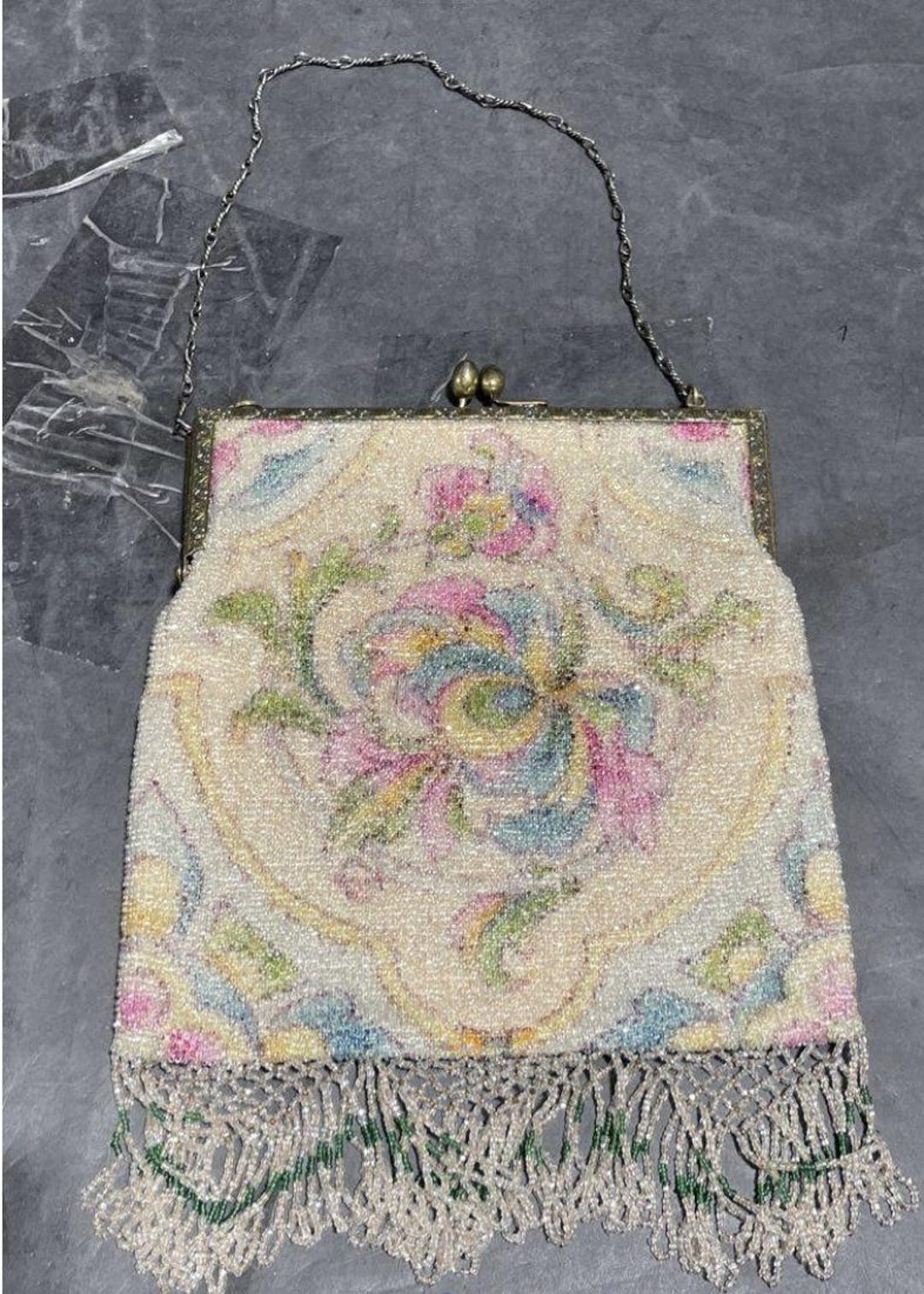 Antique Beaded Evening Bag – Art Deco Floral Purse With Metal Frame ...