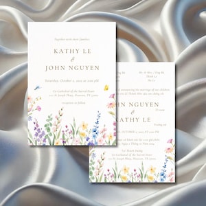 Floral Garden Party Vietnamese English Wedding Invitation Template