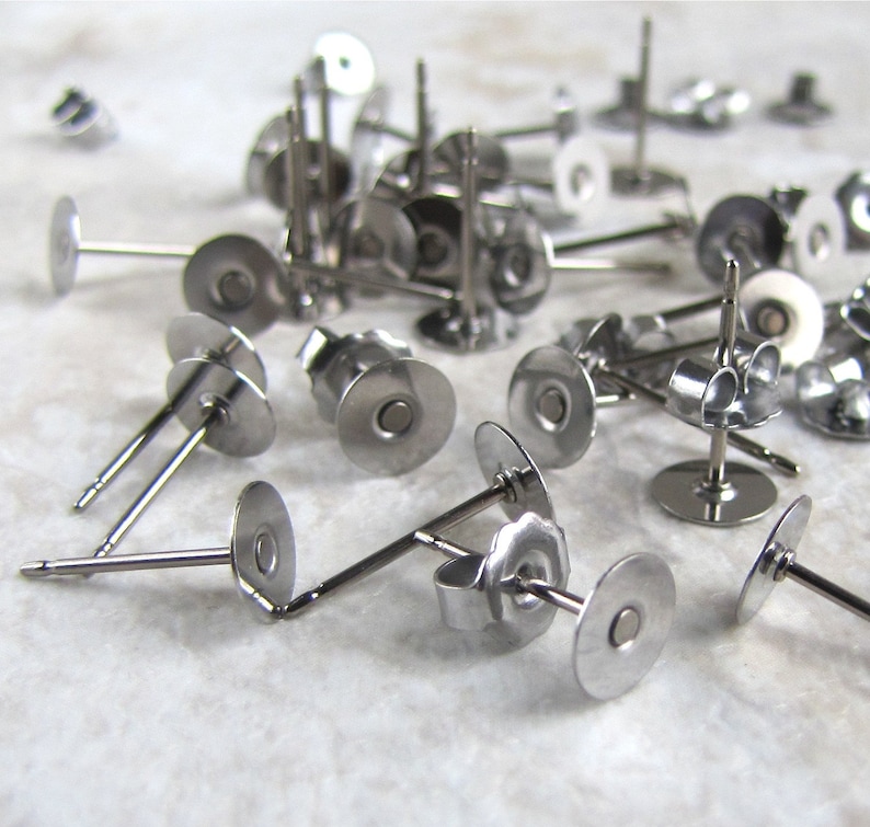 Titanium Nickel Free 10mm Flat-Pad Earring Posts and Backs findings 100pcs