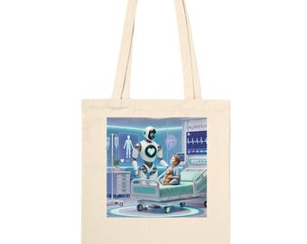 Eco-Friendly Premium Tote Bag - Robot Healthcare Design - Long Handle & Customizable