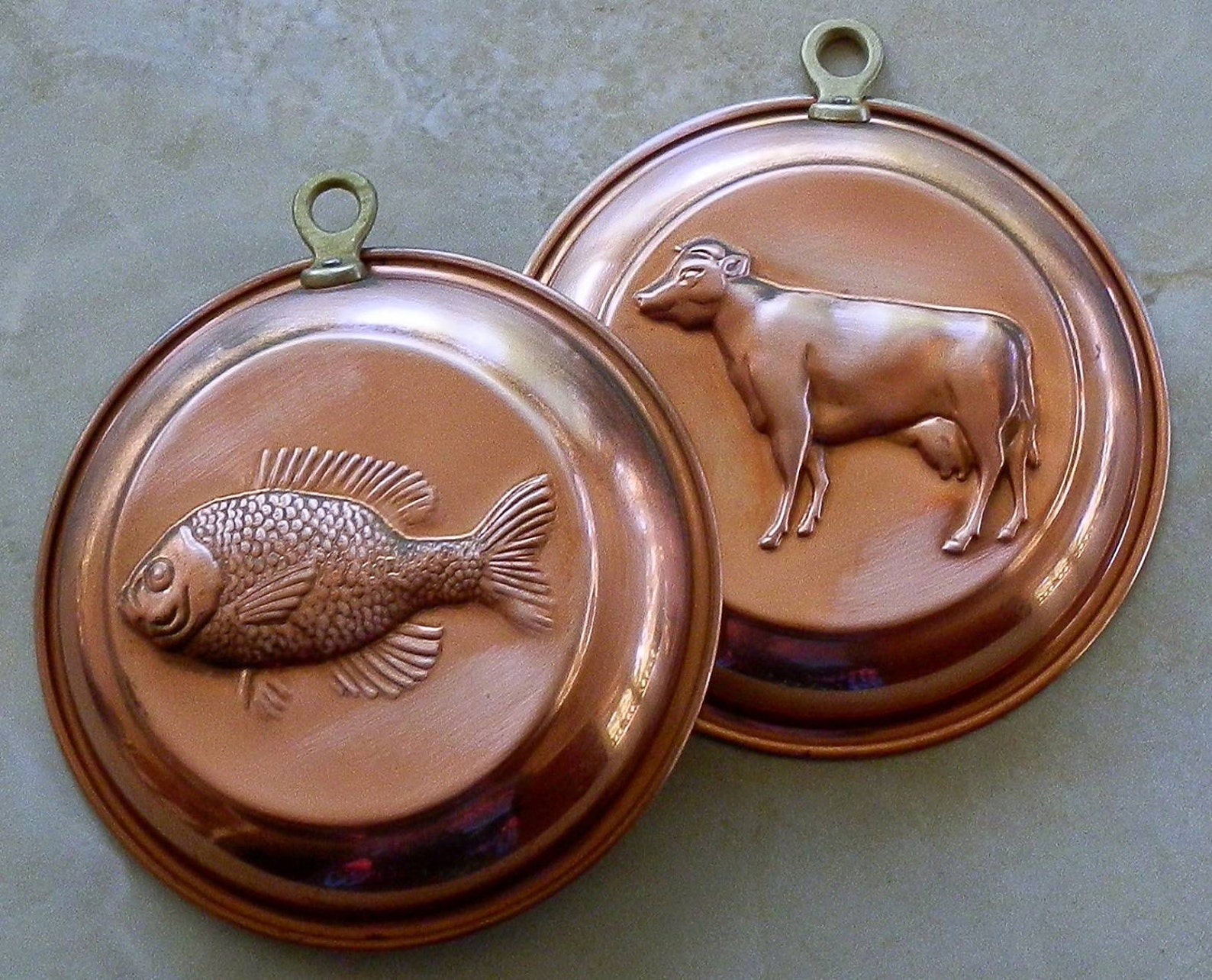 Vintage Solid Copper Molds with Cow and Fish for Wall Hanging Etsy