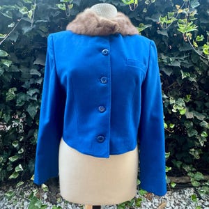 Vintage Miss Pendleton Jacket, Women's Large Blue Cropped Mink Collar Made in USA