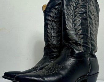 Vintage Cowboy Boots Texas All American Made Black Leather Cowgirl Western