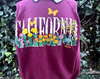 Vintage Hanes Sweatshirt Crew Neck Made in USA ''California" Burgundy Rare