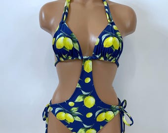 Traje de baño de una pieza con estampado de limones