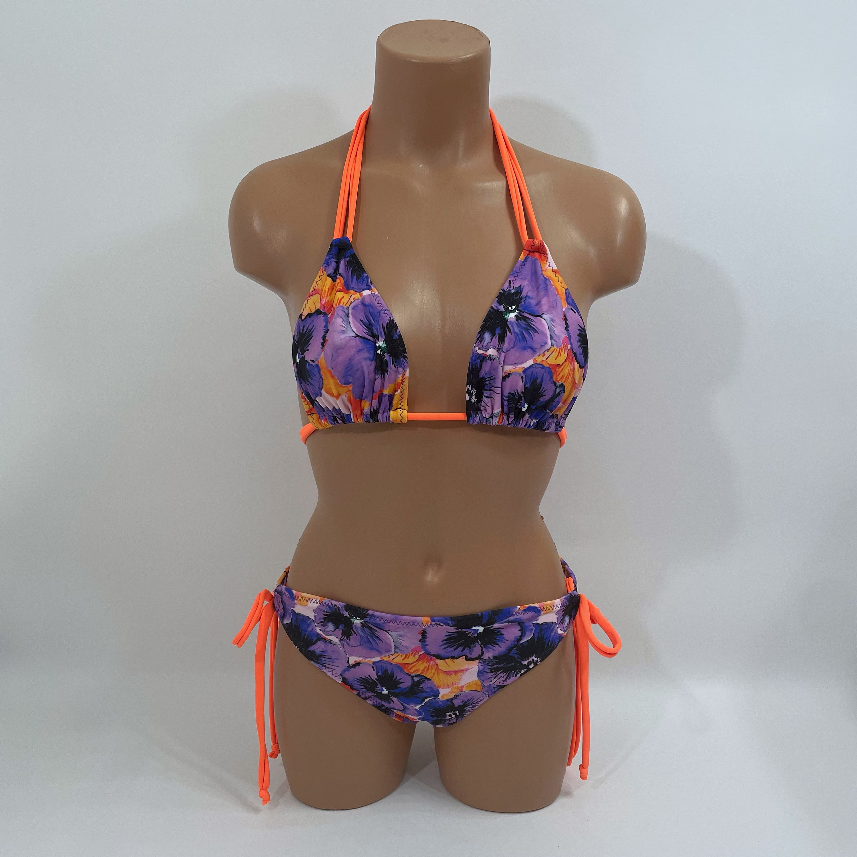 Women's purple & neon orange floral Print Bikini