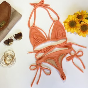 Bikini de tanga atrevido para mujer, traje de baño con tiras, traje de baño con lazo